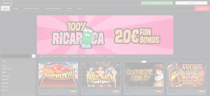 Interfaccia di Big Casino su dispositivo mobile